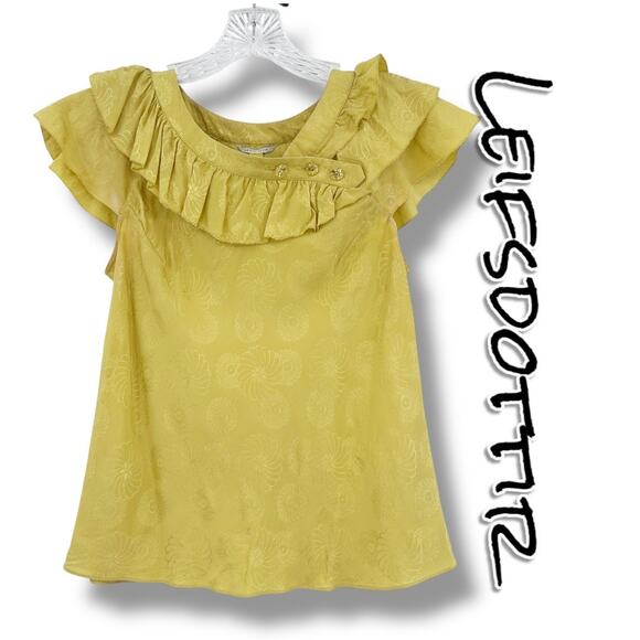 Leifsdottir Anthropologie 100% Silk Ruffle Blouse Gold Floral Texture Womens 0 - Picture 1 of 11